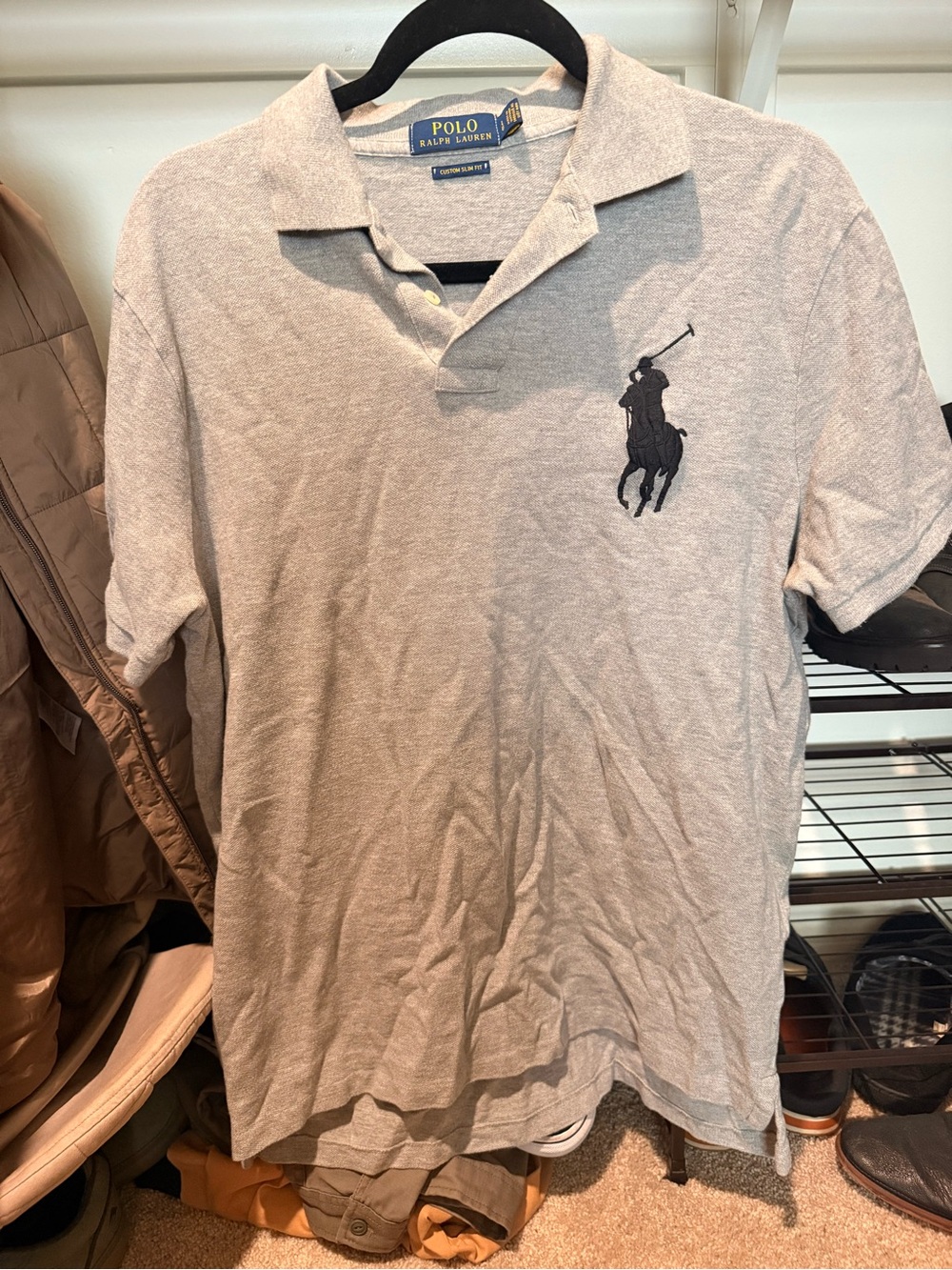 Ralph Lauren Light Gray Polo with Navy Pony Embroidery